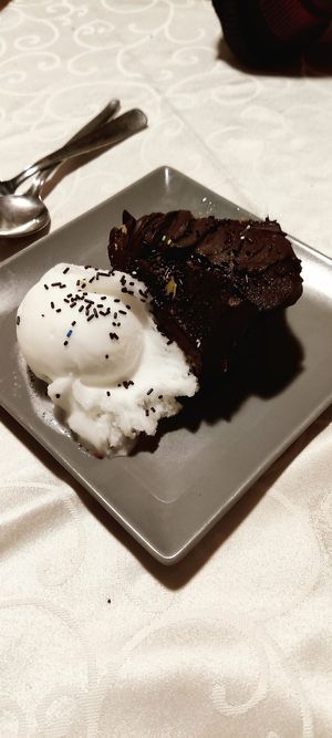 Vegan chocolate cake (with lemon sorbet) at Windmill Restaurant in Paphos