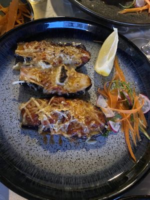 Aubergine with vegan cheese  at Windmill Restaurant in Paphos