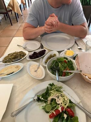 Salad & lentil/rice starter (part of the vegan meze) at Windmill Restaurant in Paphos