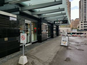 outside at SÜÜP Health Bar in Toronto