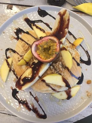 Delicious, fluffy vegan pancakes  at KAFETHEA in Maastricht