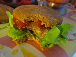 Vegan Burger with Eggplant mustard at Manjares Veganos in Buenos Aires