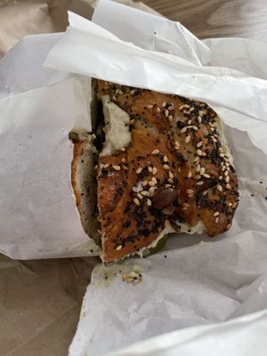 The lot bagel  at Bury Me Standing  in Hobart