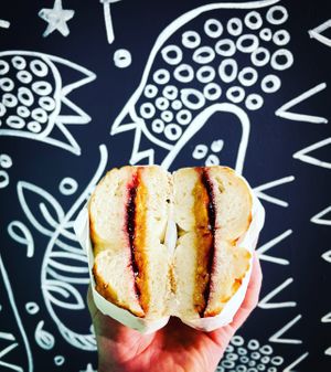 PBJ on Brioche Bagel at Bury Me Standing  in Hobart
