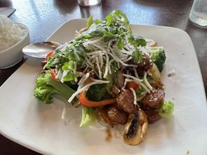 Sweet and spicy veggie beef  at Square Lotus in Bellevue