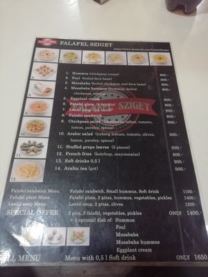 Menu as of January 3rd 2020 at Falafel Sziget in Budapest