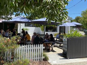 Outdoor dining.... dogs welcome! at The Little Shop of Plenty in Maylands