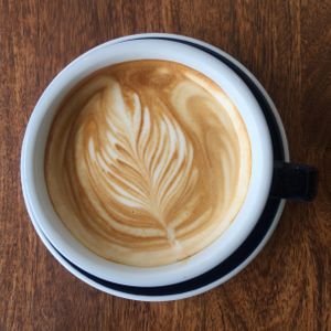 Organic coffee with fresh, house made hazelnut milk. at The Little Shop of Plenty in Maylands