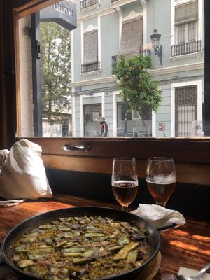 Yummy typical Valencian paella vegan version   at La Tavernaire in Valencia