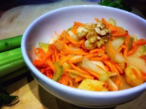 Celery Pina! Raw food salad with pineapple, carrots, celery and walnuts!  at SNAP Vital and Fresh in Berlin