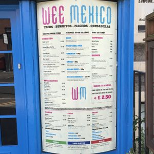 Menu July 2018 at WeeMexico in Dundee