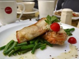 Vegetable pillow with spring onion sauce at Aed Restaurant in Tallinn