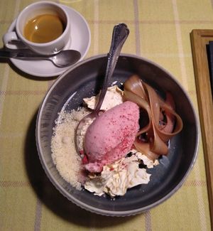 Raspberry and rose ice cream at Aed Restaurant in Tallinn