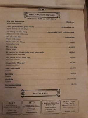 menu at Pateta in Hanoi