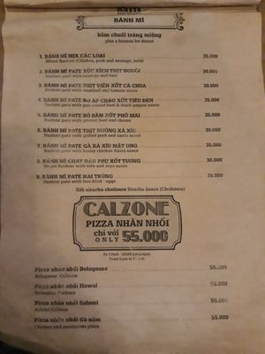 menu  at Pateta in Hanoi