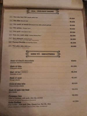 menu at Pateta in Hanoi