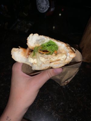 Delicious (half eaten) tofu banh mi!! at Pateta in Hanoi