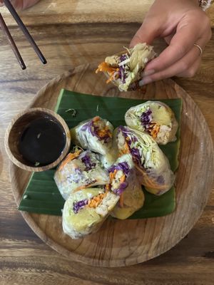 Summer rolls with tempeh   at Pisang Pisang in Lembongan