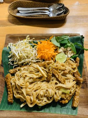 Tempeh and noodle with peanut sauce  at Pisang Pisang in Lembongan