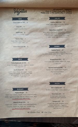 Menu at Vegetus 베제투스 in Seoul