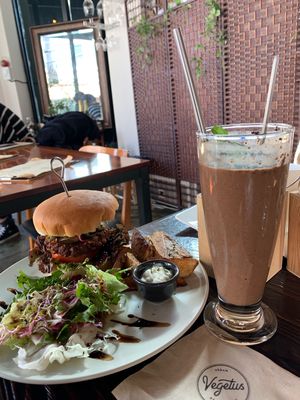 Vegetus burger and chocolate smoothie  at Vegetus 베제투스 in Seoul