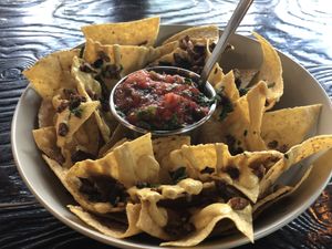 Nacho Chips with Cashew Cheese Sauce and Tempeh Bacon at Vegetus 베제투스 in Seoul