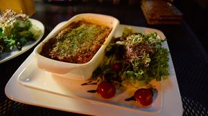 lasagna and salad at Vegetus 베제투스 in Seoul