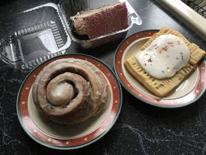 Cinnamon roll, cookies and cream cake, pop tart at Vegan East in White Bear Lake