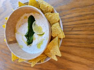 Tahini dip with crackers at Veggie's World in Andorra La Vella