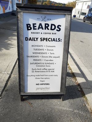 Outside billboard at Beards Coffee Bar & Bakery in Sudbury