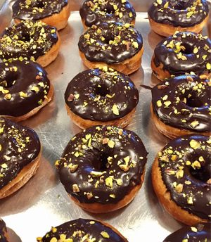 Chocolate glazed doughnuts at Beards Coffee Bar & Bakery in Sudbury