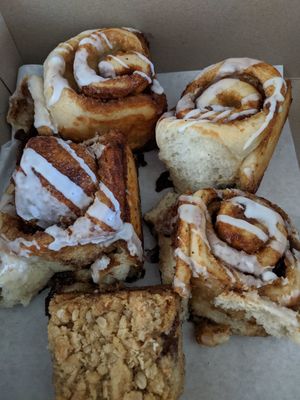 Cinnamon buns and strawberry coffee cake. at Beards Coffee Bar & Bakery in Sudbury