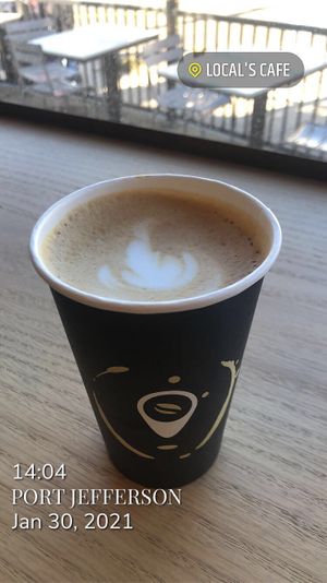 Americano with almond milk foam  at Local's Cafe in Port Jefferson