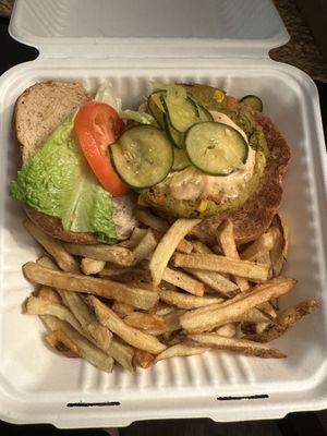 Veggie burger seems to have changed - not very good imo with a strong curry flavor  at Local's Cafe in Port Jefferson