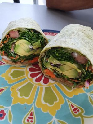 Veggie Tofurky Wrap (my favourite!!)  at Vegan and Juice in Miami