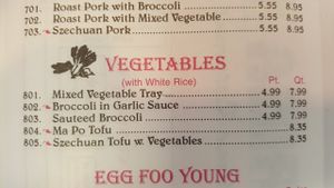 Menu at China II in Sanford