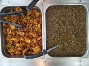 Vegetable pakora and spinach at Foodland Authentic Indian Cuisine in Corona