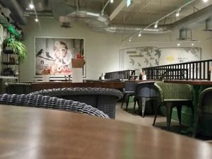 upstairs seating at Flower Child in Santa Monica