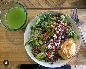 Salad bowl with Harris’s a spiced hummus at Haven in Tunbridge Wells