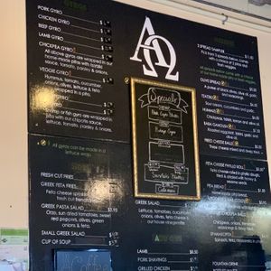 Menu   at Alpha Omega in Waco