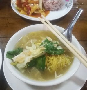 Noodle soup at Number One Vegetarian in Bangkok