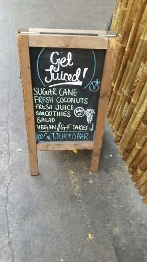 An informative sign about juices. at Get Juiced in South West London