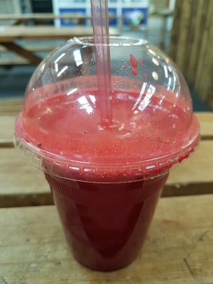 Beetroot, ginger, apple, orange, turmeric, lime - amazing! at Get Juiced in South West London