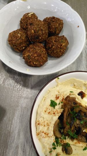 Tipical falafal and hummus with mushrooms at Pita Sitges in Sitges