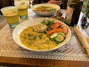 Sweet red lentil curry with rice   at PurEssence in Alvor