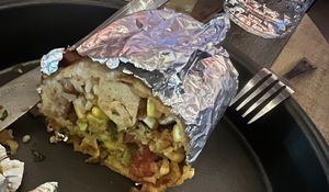 Spicy Mexican burrito with tofu instead of beef   at Hungry Guys Kitchen in Vancouver