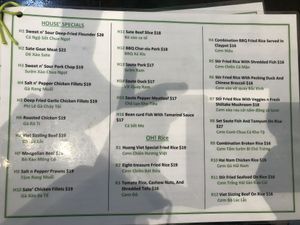 Menu at Huong Viet in Footscray