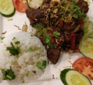 sizzling beef with rice at Huong Viet in Footscray