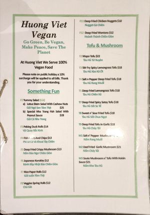 Menu 2022-07 page 1 at Huong Viet in Footscray