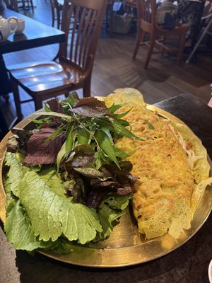 Viet pancake (Ban Xeo) with tofu and mushroom   at Huong Viet in Footscray